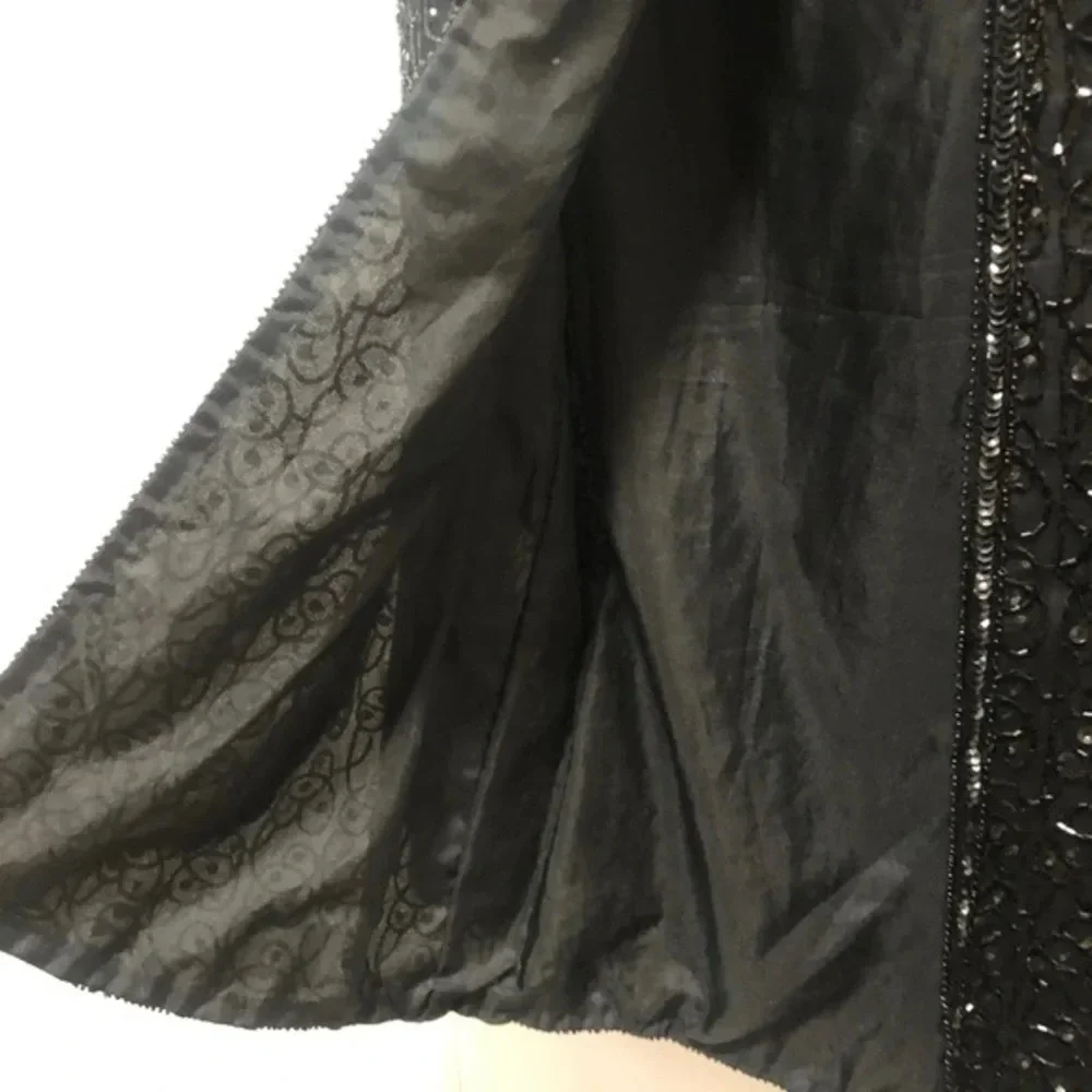 Laurence Kazar Vintage 1980s Silk Black Beaded Sequin Cardigan Jacket Small